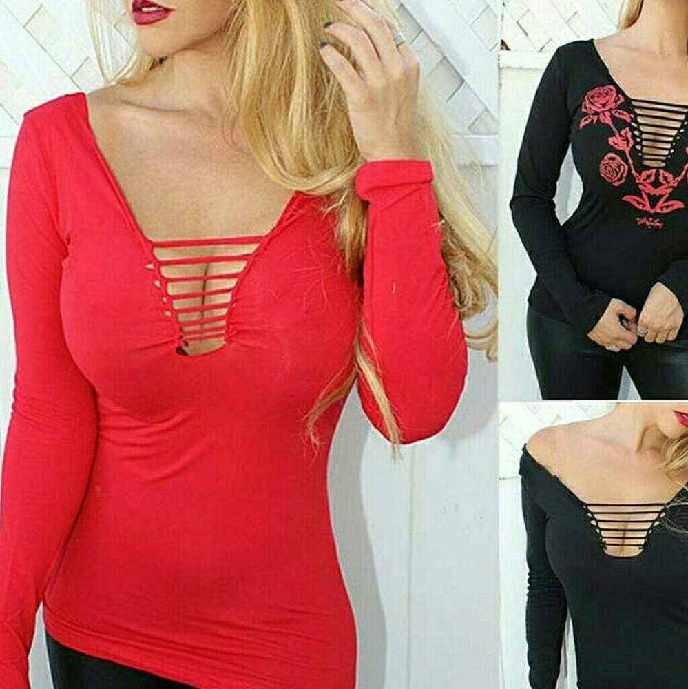 🆕V Neck Lace Up Top